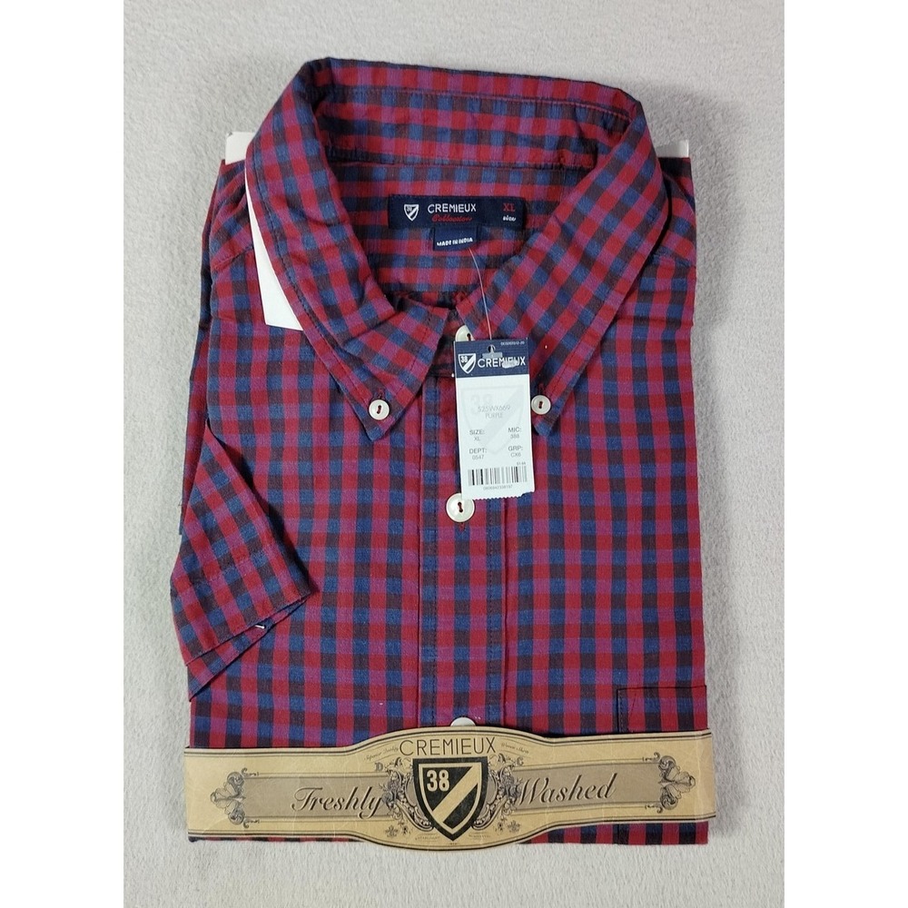 Cremieux Shirt Mens XL Purple Check Short Sleeve Button Up Casual Summer Office